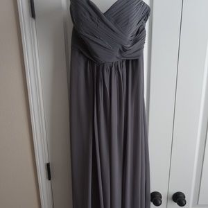 Long Empire bridesmaid dress sweetheart neck gray